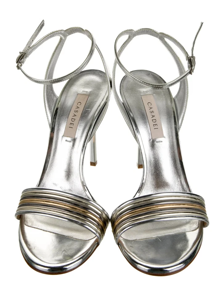 Sandalias CASADEI Plateadas Cuero Rayas Talla 6 IT 36 Muy Buen Estado y Caja Foto 3 de 4