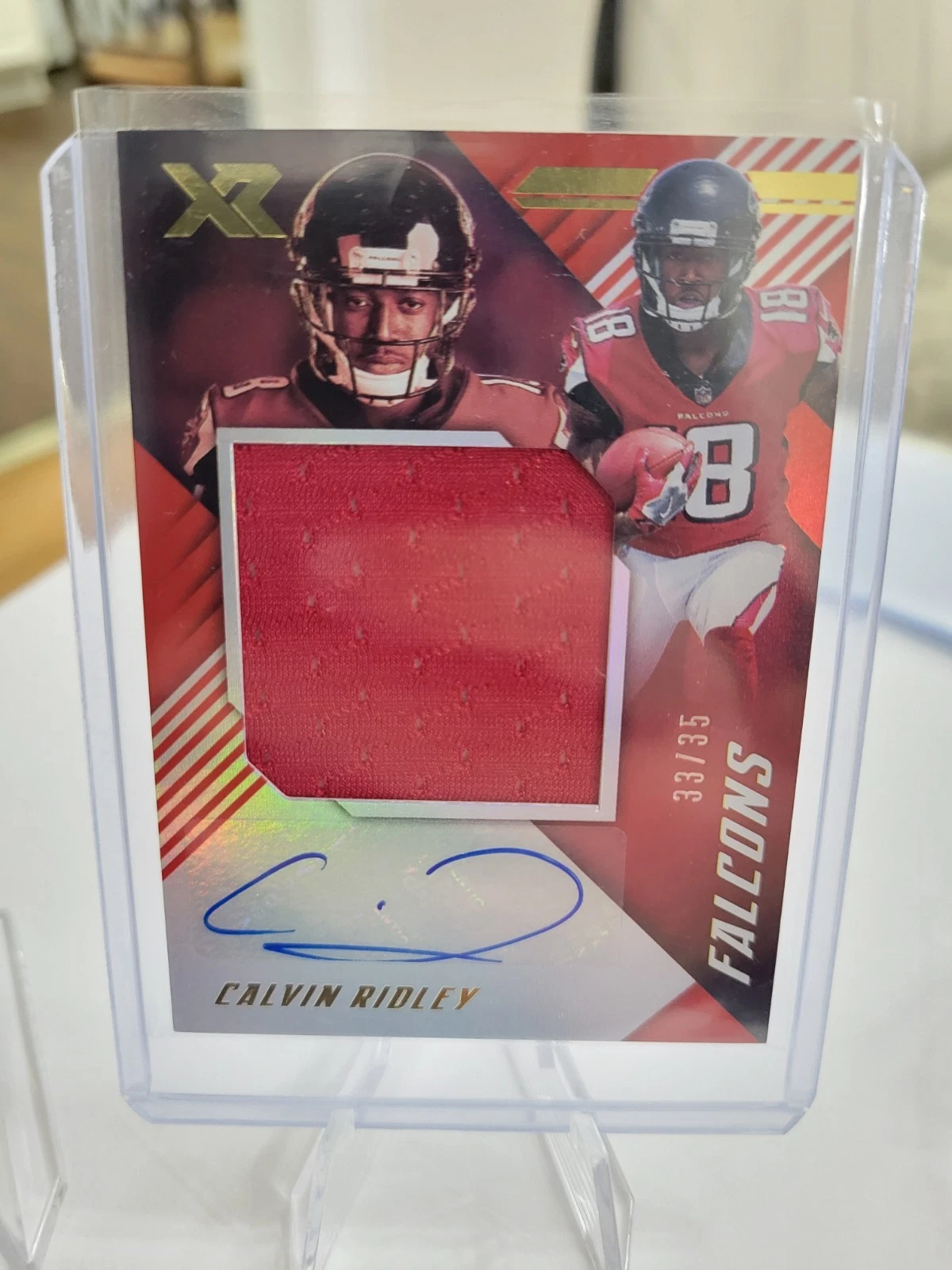 Calvin Ridley Panini XR Rookie Jumbo Swatch Autograph #RJA7 Glove Brand Logo 1/1