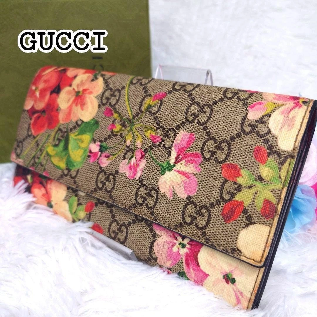 Gucci Long Portefeuille Blooms GG Supreme GG Motif Bouton Type Fleur Rouge