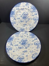 Disney Winnie the Pooh Blue Toile 11" Stoneware Set Of 2 Dinner Plates