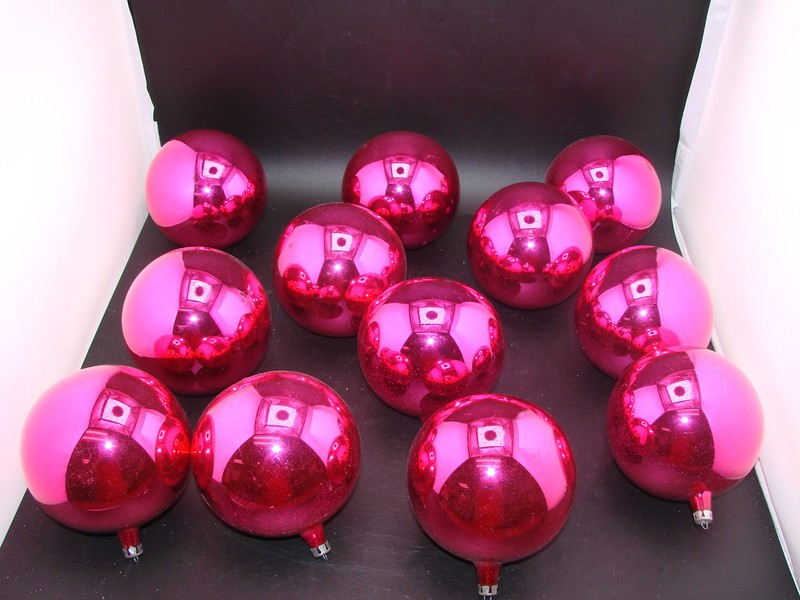 12 Mid Century Modern Hot Pink Mercury Glass Ball Ornaments Shiny Magenta Poland