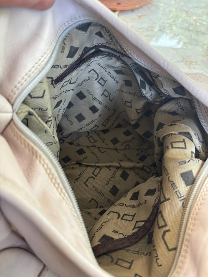 NUOVEDIVE Beige/PINK  Leather Hobo Shoulder Bag With Adjustable Strap & Zippered - Image 3 of 4