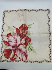 Vintage 1050  s Ladies  Pink  White Floral Print Hankie/Handkerchief 12  