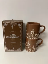 NEW Pottery Barn Iced Gingerbread Stoneware Mugs Set of 2 Textured So Cute!