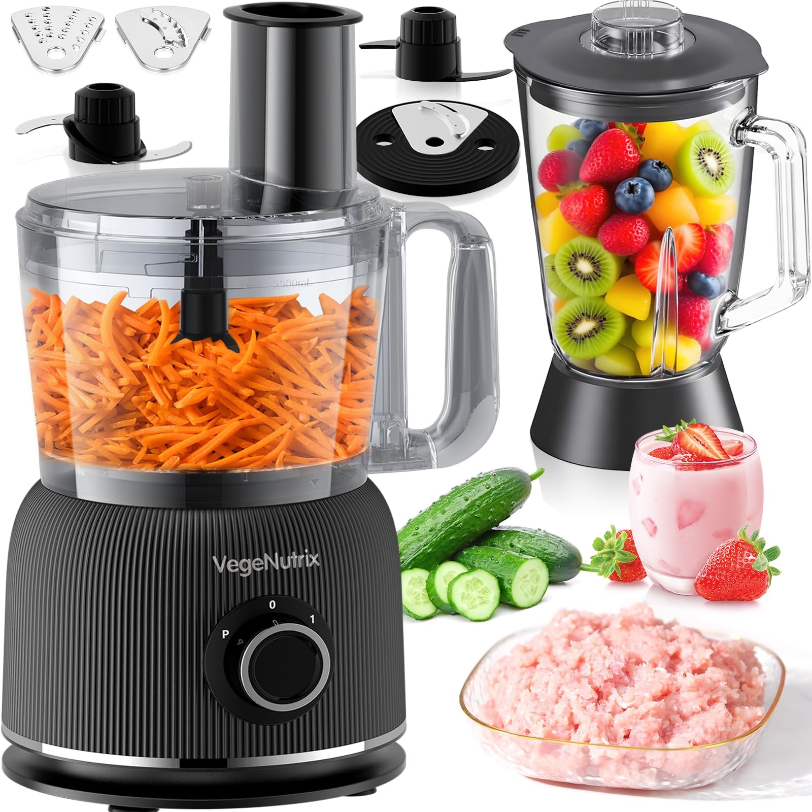Food Processor and Blender Combo, 88 oz Food Chopper for Mea