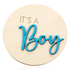 It's a Boy Sign, Wooden Birth Announcement Round Diameter 10cm/3.94in, blue