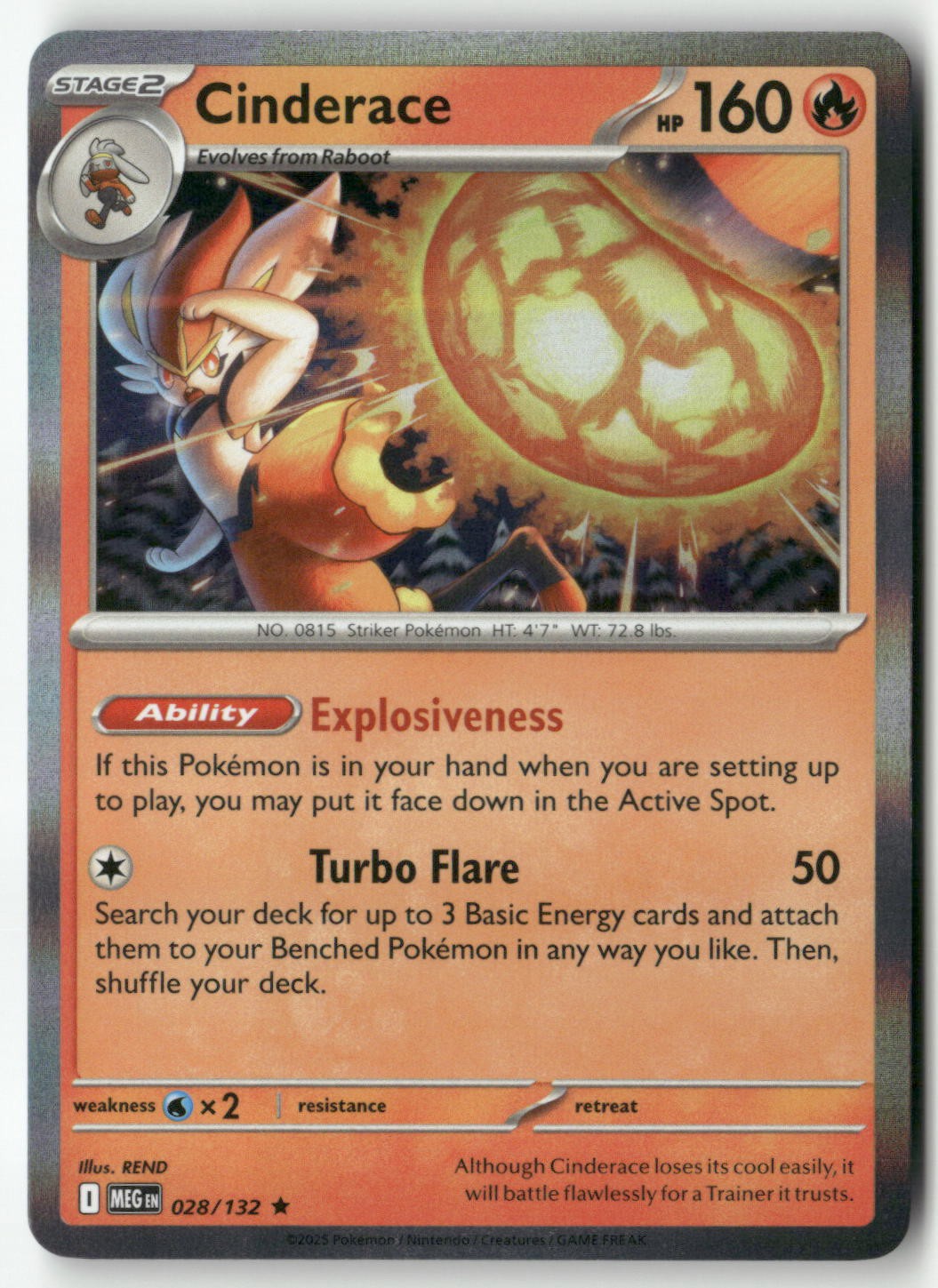 Cinderace Rare ME01: Mega Evolution 028/132 NM