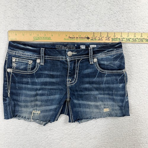Miss Me Shorts Damen 27 W32 blau Denim mittlerer Bund amerikanische Flagge verziert Y2K - Bild 5 von 9