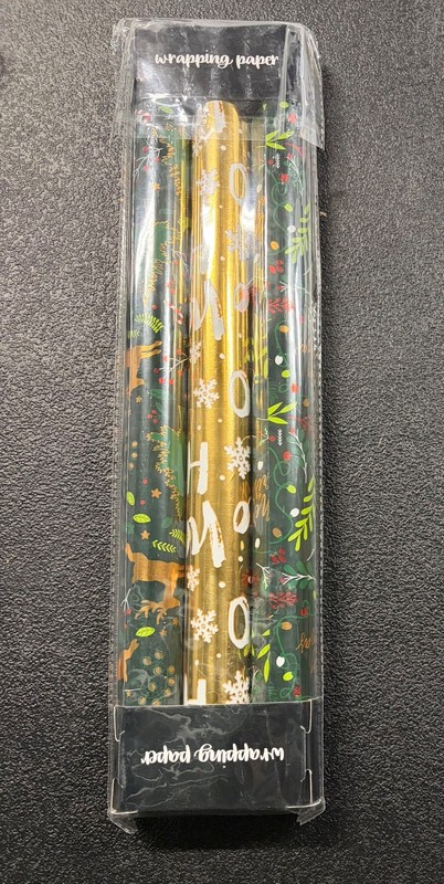New 3 Rolls Christmas Wrapping Paper Set - 17" x 120" per Roll - Green Gold