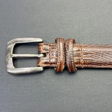 Torino Alligator Embossed Italian Kipskin Belt Brown Silver Buckle 34 Mens 4251