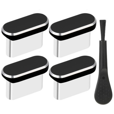 4pcs Type-C Dust Plug USB Charging Port Protector Metal Cover with Brush