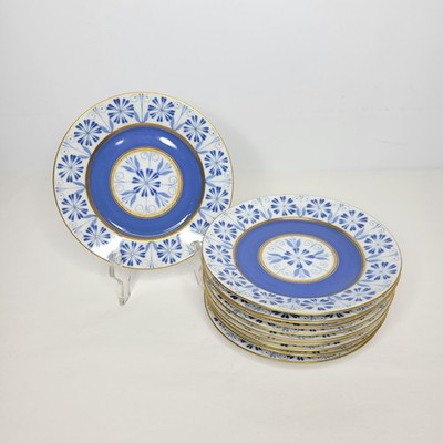 Set of 10 Arabia Finland Sinikka Ceramic Blue Floral 6 5/8'' Bread Dessert Plates