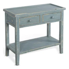 Rena Side End Table- 2 Drawers 1 Shelf- 28 Inch Rustic Green Mahogany