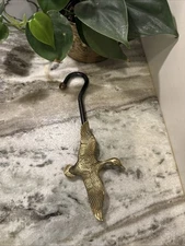 Vintage Brass Flying Duck Fireplace Damper Handle Flue Hook Tool 11”