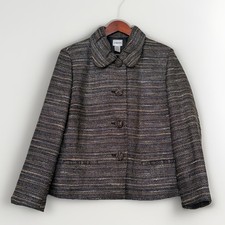 Chico's Tweed Jacket Blazer Size 2 / L Multicolor Brown Tan Lined