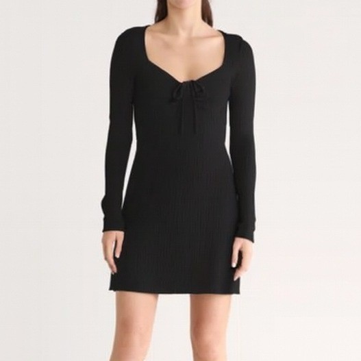 NEW Lush Womens Large Ribbed Long Sleeve Sweater Mini Dress Bodycon Ruched Front