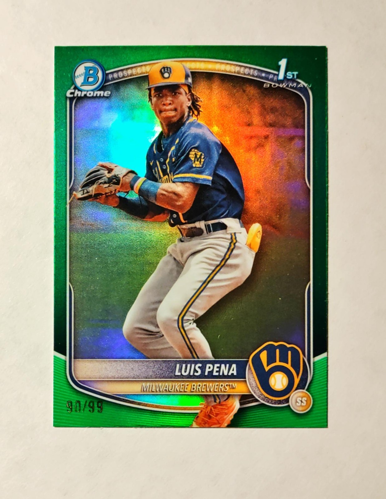 Luis Pena 2025 1st Bowman Chrome GREEN REFRACTOR 90/99 Brewers #BCP-38 Raw RC M6