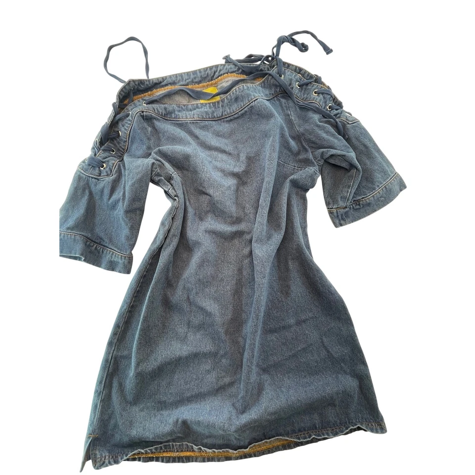 Maeve Anthropologie джинсовой ткани мини-платье галстук через плечо рукав женщин повседневный средний - Изображение 3 из 4
