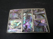 Mexican Sterling Silver Belt Buckle Abalone Shell Inlay