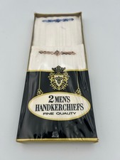 Vintage Men's Brand New Fine Quality Handkerchiefs Set Of 2 Sealed Box NOS
