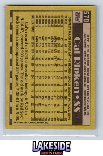 1990 Topps #570 Cal Ripken - Picture 2 of 2