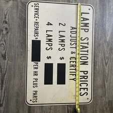 Vtg Metal LAMP STATION PRICES SERVICE & REPAIR SIGN 
