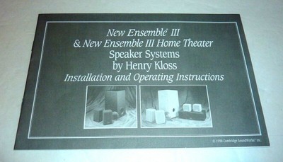 Henry Kloss Cambridge Soundworks Speaker Manual New Ensemble Iii Cpics Ebay