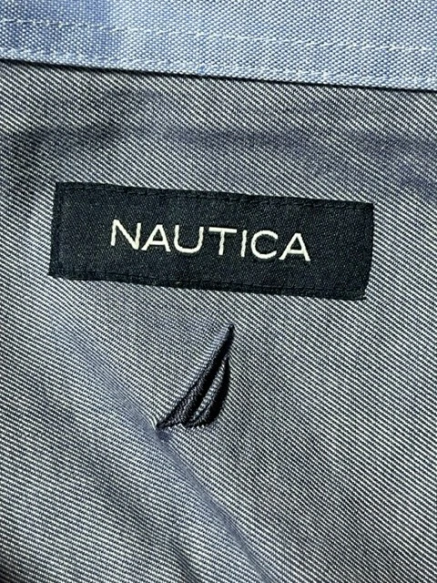 Camisa social masculina Nautica 2XL azul com botões manga longa 18 36/37 tecido - Imagem 4 de 4