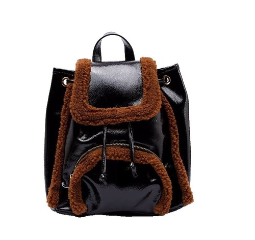 Bearpaw® Faux Shearling Trim Drawstring backpack BEARPAW Faux Shearling Trim Drawstring Backpack, Red and  main image 3