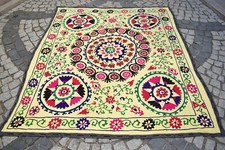 Uzbek Suzani Cover 73'' x 86'' Vintage Silk Embroidered Wall Hangings Suzani