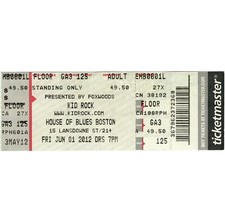 KID ROCK Concert Ticket Stub BOSTON 6/1/12 HOUSE OF BLUES REBEL SOUL TOUR Rare
