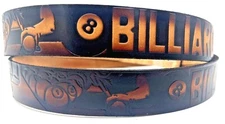 BILLIARDS SPORTS EMBOSSED GENUINE COWHIDE BROWN LEATHER BELT USA MADE