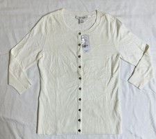 WHITE HOUSE BLACK MARKET Ecru 3/4 Sleeve Crew Neck Cardigan