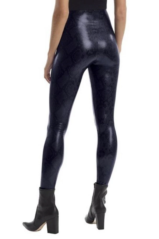 Commando Faux Leather Snake Leggings in Navy