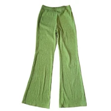 Women’s Lime Green Ribbed Bell Bottom Stretch Pants Size M
