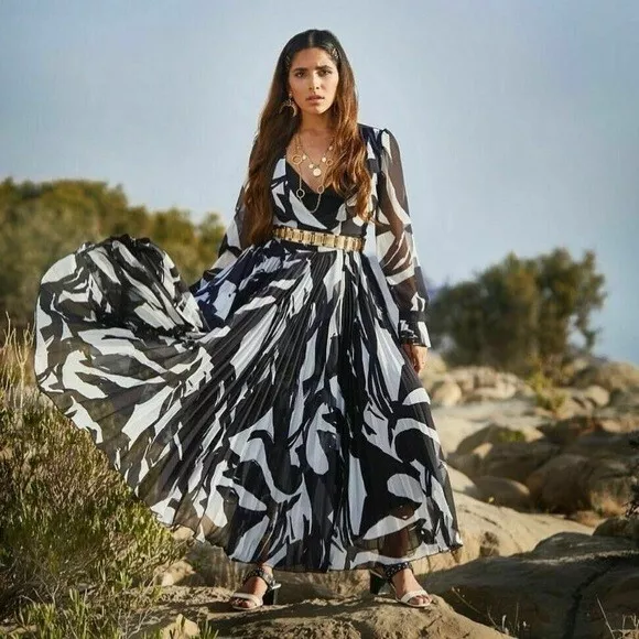 Pleated long dress deals h&m