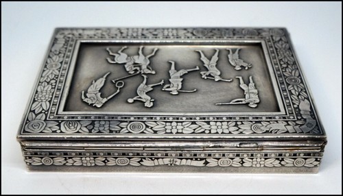 Caja de joyería/baratija/alijo vintage con placa de plata de la era Art Deco tema deportivo #A3098 - Imagen 3 de 7