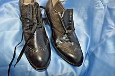 ANTIQUE Victorian Oxford Leather Wing Tip Shoes BLACK LACE UP 9
