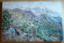 DAVID FARRINGTON, CALIFORNIA MODERNIST MODERN OIL POINTILLISM MOUNTAIN LANDSCAPE