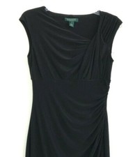 Ralph Lauren Women's Black Ruched Cap Sleeve Asymmetrical neck Dress size 6 ASK