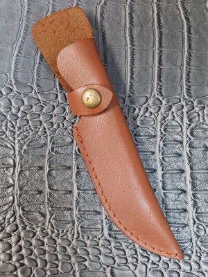 Brown Up/Down Strap w Button Open Top Belt Loop Fix Blade Knife Leather Sheath