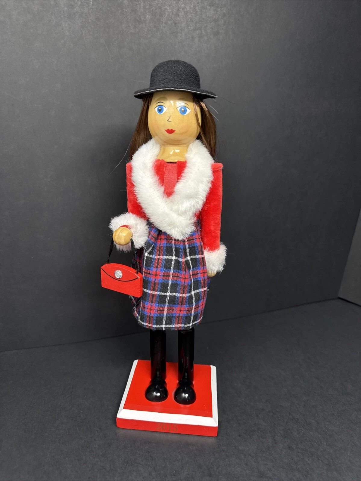 Fashionable Woman School Girl Nutcracker Purse Plaid Skirt Threshold 2015 13” EC