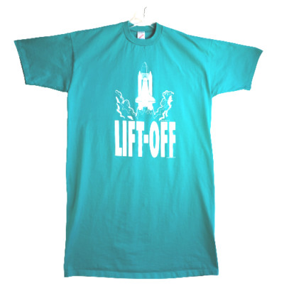 Jerzees Shirt Mens One Size Green Space Shuttle Lift Off Rocket Short Sleeve USA