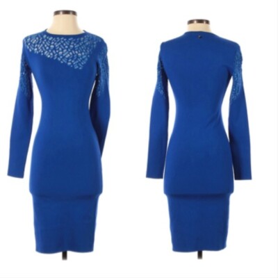Gianni Versace Long Sleeve Blue Bodycon Dress Size 44 NWOT