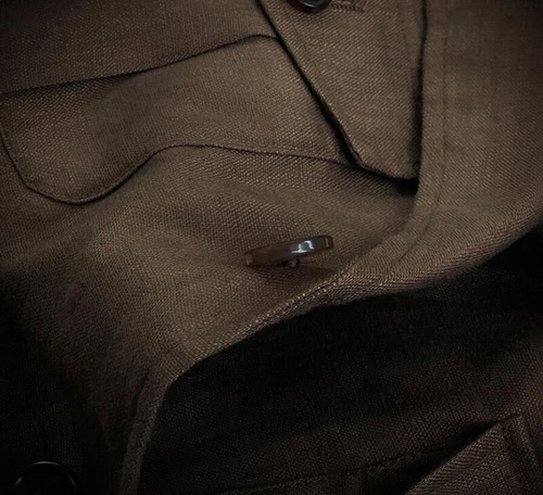 Men 100% Linen Safari Jacket Slim Hunting Coat Casual Pockets Retro Formal Coat - Picture 12 of 16