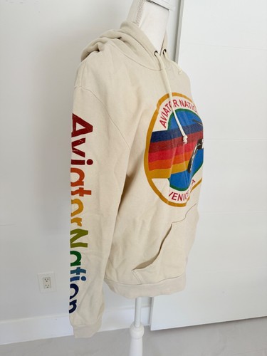 Aviator Nation Beige Hoodie Pullover Sweatshirt Casual Activewear VENICE CA - Picture 4 of 8