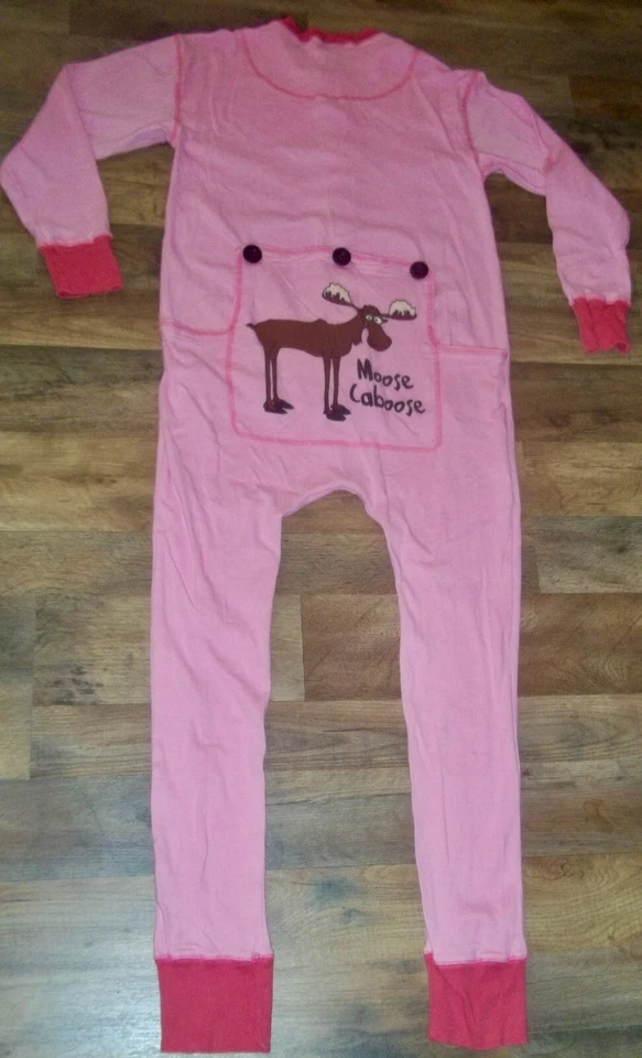 Moose Caboose Long John PJ's Button Flap Pink Lazy One (S) Women's see photos! - Image 3 of 4