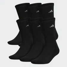 adidas Athletic Cushioned Black Crew Socks with Arch Compression 6 Pairs