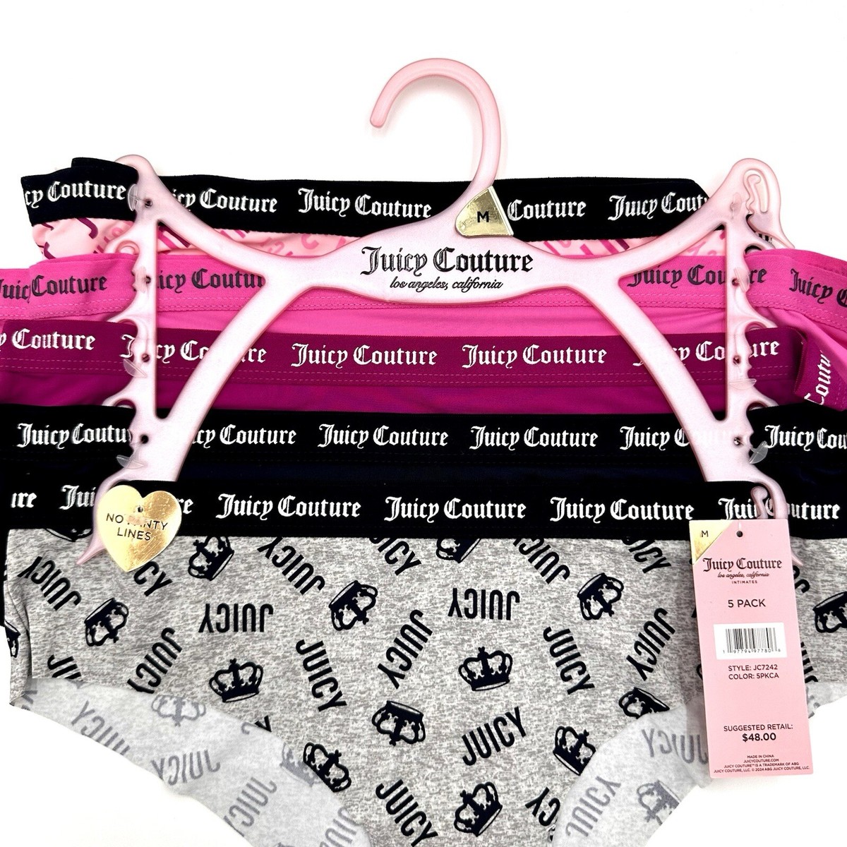 JUICY COUTURE Women's No Panty Lines (5 Pk) Logo Cheeky No