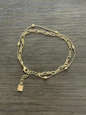 DANNIJO Double Chain Gold Plated Anklet 9-11” Extender Brand New With Satchel